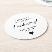 のガラス結婚トッパーのスクリプト愛のハート ラウンドペーパーコースター (アングル)