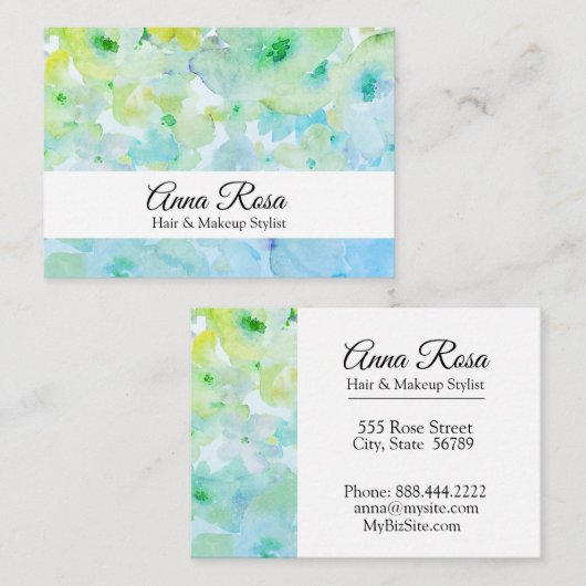 *~*のガーリーで人気があるな花のターコイズの緑の美しい 名刺 (正面/裏面)