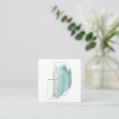 *~*のガーリーで幾何学的なターコイズ及び銀の水彩画 スクエア名刺 (スタンド正面)