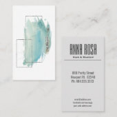 *~*のガーリーで幾何学的な銀及びターコイズの水彩画 名刺 (正面/裏面)