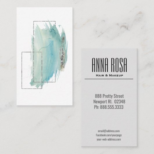 *~*のガーリーで幾何学的な銀及びターコイズの水彩画 名刺 (正面/裏面)