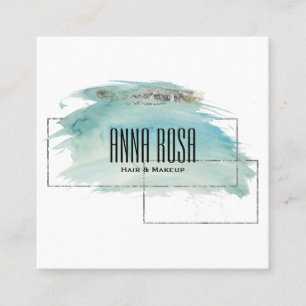 *~*のガーリーな幾何学的な銀製のターコイズの水彩画 スクエア名刺