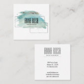 *~*のガーリーな幾何学的な銀製のターコイズの水彩画 スクエア名刺 (正面/裏面)