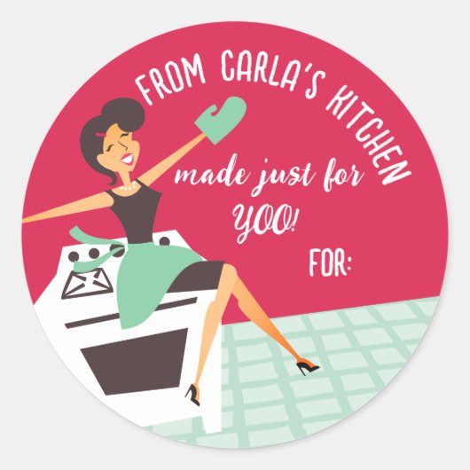 のキッチンから主婦オーブン料理ベーキング ラウンドシール (正面)