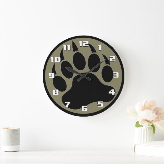 のクラシック黒い輪の中の黒いクマの前足 ラージ壁時計 (ホーム)