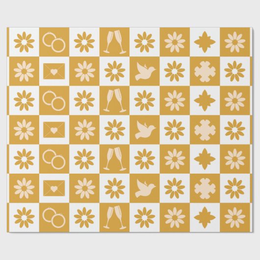 のクリームと茶色の幾何学的スタイル結婚イン ラッピングペーパー (フラット)