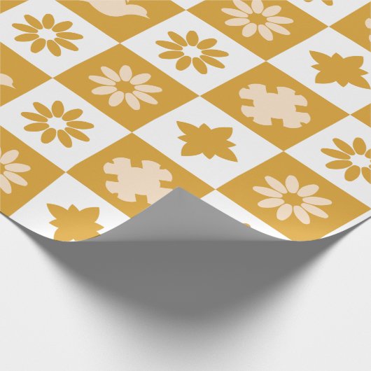 のクリームと茶色の幾何学的スタイル結婚イン ラッピングペーパー (角)