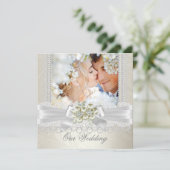 のクリーム結婚ホワイトパールレースダマスクダイヤモンドピック 招待状 (スタンド正面)