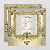 のクリー結婚ムバラタッセル金ゴールドフローラ 招待状 (正面/裏面)