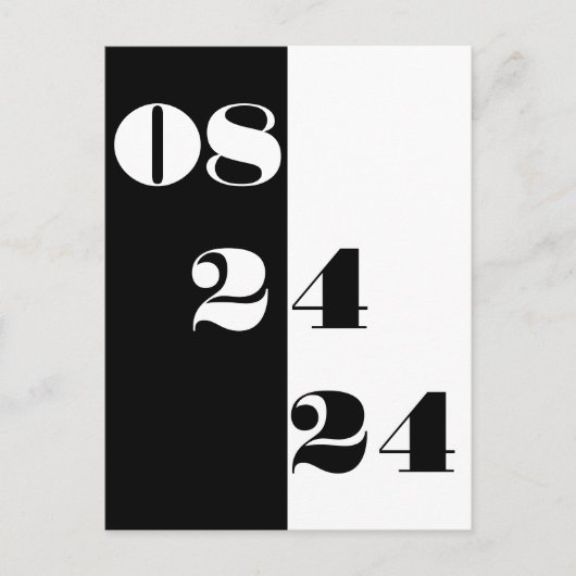 のクール日結婚付の白黒の日付を保存する ポストカード (正面)