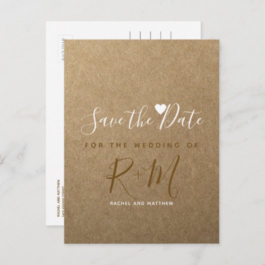 のク結婚ラフェイクフト紙日付を保存 案内ポストカード (正面/裏面)