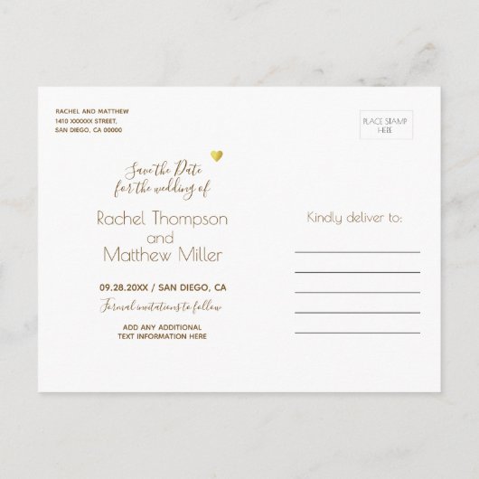 のク結婚ラフェイクフト紙日付を保存 案内ポストカード (裏面)