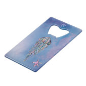 *~*のグリッターのクラゲの星の魚の青の水彩画 クレジットカード栓抜き (裏面アングル)