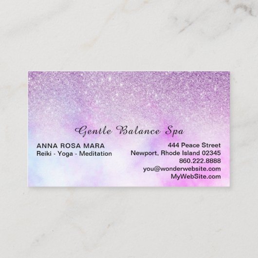 *~*のグリッターのマゼンタのピンクの白くホリスティックな生命コーチ 名刺 (裏面)