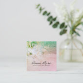 *~*のグリッターの天の花の水彩画のターコイズ スクエア名刺 (スタンド正面)