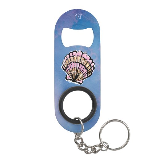 *~*のグリッターの海の貝の星の魚の青の水彩画 キーホルダー栓抜き (裏面)