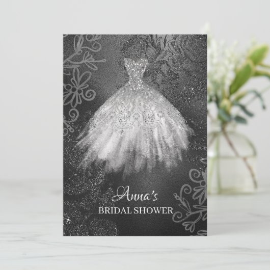 *~*のグリッターの白い花嫁の服の花嫁衣装のシャワー 招待状 (スタンド正面)