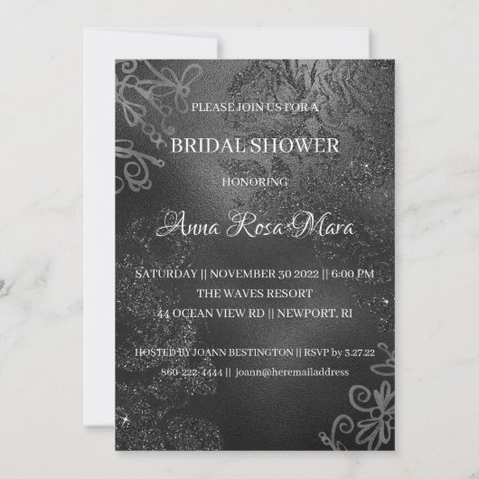 *~*のグリッターの白い花嫁の服の花嫁衣装のシャワー 招待状 (裏面)