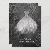 *~*のグリッターの白い花嫁の服の花嫁衣装のシャワー 招待状 (正面/裏面)