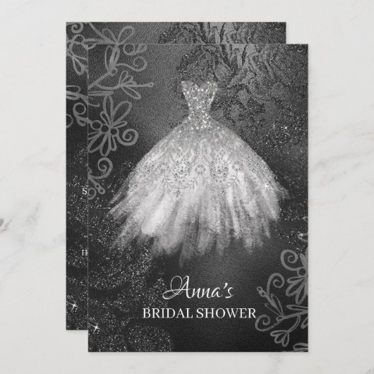 *~*のグリッターの白い花嫁の服の花嫁衣装のシャワー 招待状 (正面/裏面)