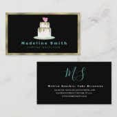 のケーキ結婚ーデコレータケーキロゴ層金ゴールド 名刺 (正面/裏面)