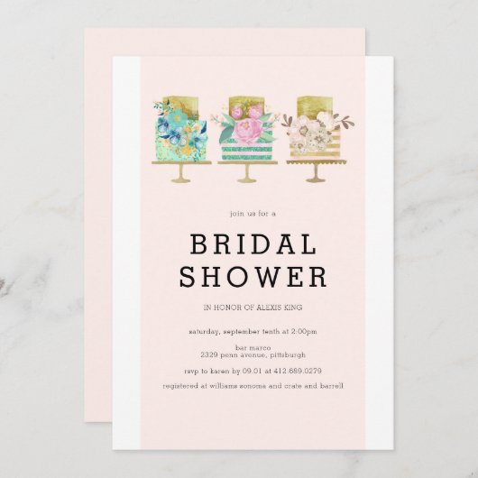 のケーキ結婚ーブライダルシャワー招待 招待状 (正面/裏面)