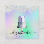 のケーキ結婚ーホログラフィックグリッターベーカリー スクエア名刺 (正面)