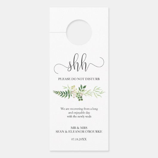 のゲスト結婚ドアハンガー、素朴な緑のブーケ ドアノブサイン (正面)