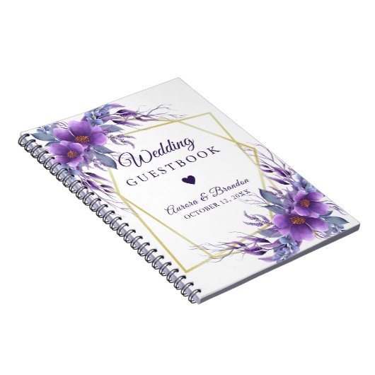 のゲスト結婚パープルフローラ金ゴールド幾何学模様 ノートブック (右側)