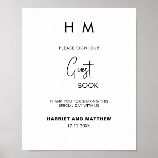 のゲスト結婚ブックmonogram guestbook diy ポスター (正面)