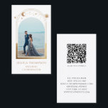 のコーディネ結婚ーター写真白金ゴールド天空 名刺<br><div class="desc">のコーディネ結婚ーター写真白金ゴールド天空の神秘的な宇宙写真の名刺は、太陽や月、星を中心に金ゴールドの枠が付いた写真を取り巻いてお気に入りのいる。クライアントカスタムがWebサイトにアクセスするためのqrコードを追加する。ウェディングプランナー、写真家、天文学者、展示デザイナー、科学ジャーナリスト、教授などに最適。写真のヒント： Zazzleにアップロードする前に写真を中心に。©Evco Studio www.zazzle.com/store/evcostudioによる設計</div>