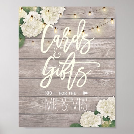 のサイン結婚カード贈り物ウッドフローラストリングライト ポスター (正面)