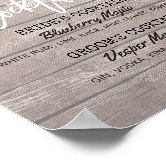 のシグニチャー結婚カクテルドリンクメニューウッドフラワー ポスター (角)