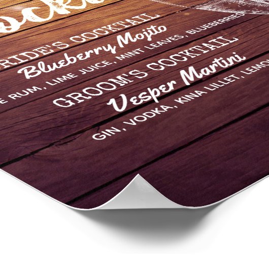 のシグニチャー結婚ドリンクメニューシャンパングラスウッド ポスター (角)