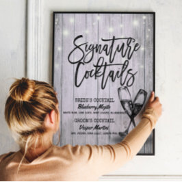 のシグニチャー結婚ドリンクメニューシャンパングラスウッド ポスター