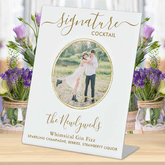 のシグニ結婚チャーカクテル金ゴールドカスタムフォトバー 台座サイン