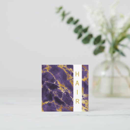 *~*のシックで人気があるな金ゴールドの暗い紫色の大理石の毛 スクエア名刺 (スタンド正面)