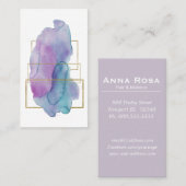 *~*のシックで幾何学的な金ゴールドの紫色のマゼンタの水彩画 名刺 (正面/裏面)