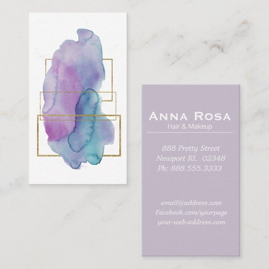 *~*のシックで幾何学的な金ゴールドの紫色のマゼンタの水彩画 名刺 (正面/裏面)