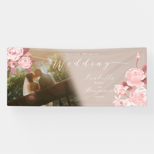 のシック結婚バラフォトバナー 横断幕 (横)