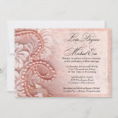|のシャクヤクのピンクを結婚する真珠およびレース 招待状 (正面)