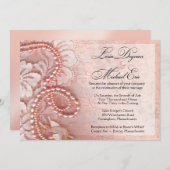 |のシャクヤクのピンクを結婚する真珠およびレース 招待状 (正面/裏面)