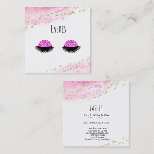 *~*のショッキングピンクの金ゴールドの抽象芸術のパステル調のグリッターの鞭 スクエア名刺 (正面/裏面)