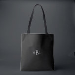 のシンプルお気に入りブライドメイドモノグラムブラック トートバッグ<br><div class="desc">モノグラムトート。花嫁介添人ギフト。お願い。黒の背景。灰色モノグラム。</div>