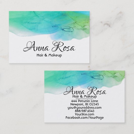 *~*のシンプルでモダンな水彩画の青い水の抽象芸術 名刺 (正面/裏面)
