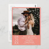 のシンプルサンゴまたはサケの結婚式の日付写真を保存 ポストカード (正面/裏面)