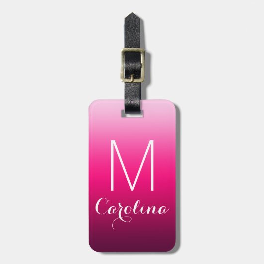 のシンプル黒からピンクのグラデーション ラゲッジタグ (正面縦)