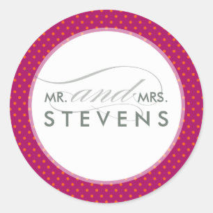 のシ結婚ステッカーモダンスポットピンク色オレンジ ラウンドシール