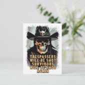 のスカル警告ヴィンテージワイルドウエストカウボーイシェリフアート ポストカード (スタンド正面)