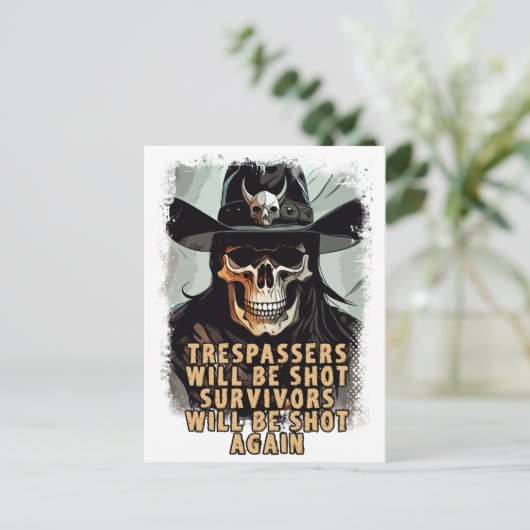 のスカル警告ヴィンテージワイルドウエストカウボーイシェリフアート ポストカード (スタンド正面)
